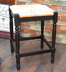 Plow & Hearth Kitchen & Bar Stools | Indoor Living 24"-High Counter Stool With Handwoven Rush Seat - Antique Black