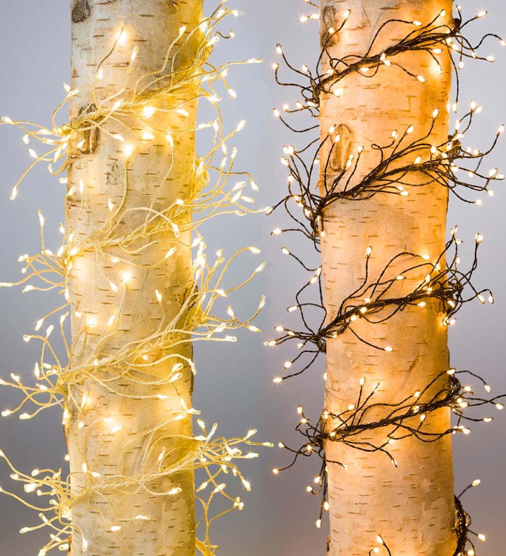 Plow & Hearth Deck & Patio Accents | Outdoor Living Electric Cluster Lights, 480 Warm White Leds On Bendable Wire, 10'L - Black