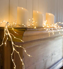 Plow & Hearth Fireplace & Mantel Décor | Fireplace & Hearth Indoor/Outdoor Birch Garland With 165 Micro Led Lights, 5'L - Brown