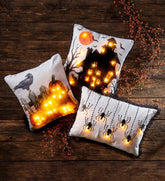Plow & Hearth Home Accents | Indoor Living Lighted Halloween Decorative Throw Pillow - Raven With Jack-O'-Lanterns