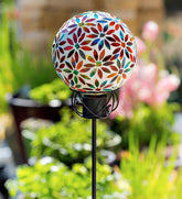 Plow & Hearth Decorative Garden Accents | Yard & Garden 8" Multicolored Mosaic Glass Gazing Ball - Baroque