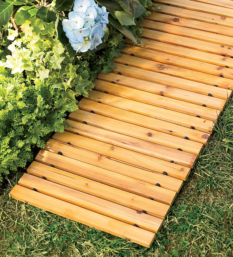 Plow & Hearth Gardenworks® | Yard & Garden 12' Natural Portable Roll-Out Straight Hardwood Pathway