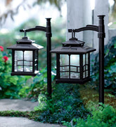 Plow & Hearth Outdoor Lamps & Lighting | Outdoor Living 3-In-1 Solar Lanterns With Shepherd'S Hook/Ground Stake, Set Of 2 - Bronze
