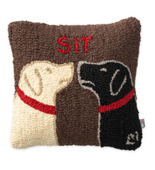 Plow & Hearth Home Accents | Indoor Living Labrador Dogs "Sit" Hand-Hooked Wool Throw Pillow
