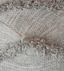 Plow & Hearth Home Accents | Indoor Living Zigzag Fringe Wool Pouf, 18" Sq. - Gray
