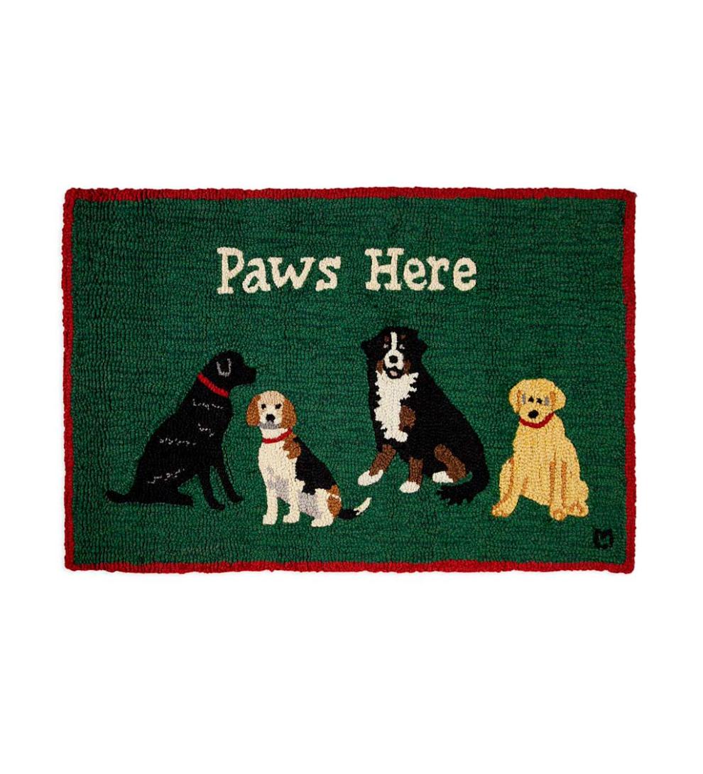 Plow & Hearth Fireplace & Mantel Décor | Fireplace & Hearth Paws Here Hand-Hooked Wool Rug, 24" X 36"