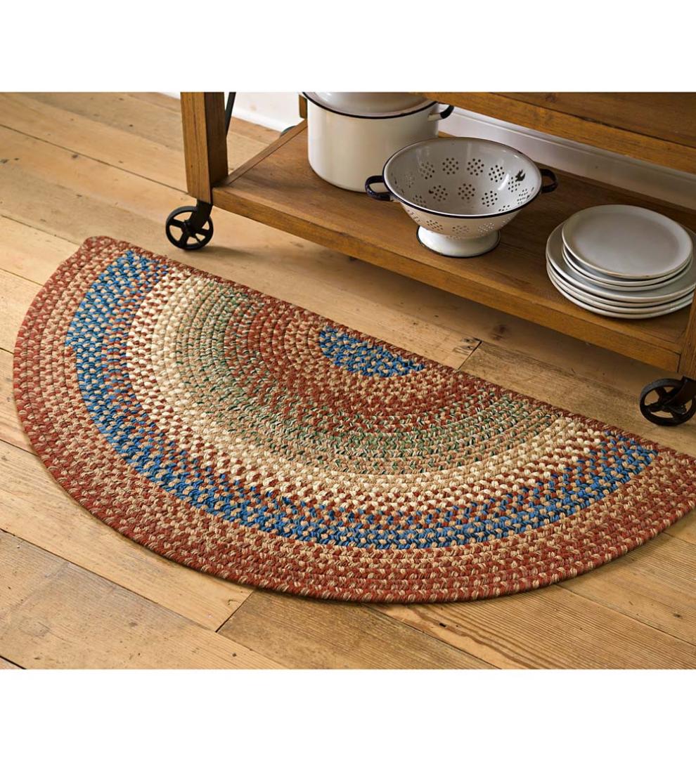 Plow & Hearth Small Accent Rugs | Indoor Living Braided Polypro Roanoke Half Round Rug , 2' X 4' - Black Multi