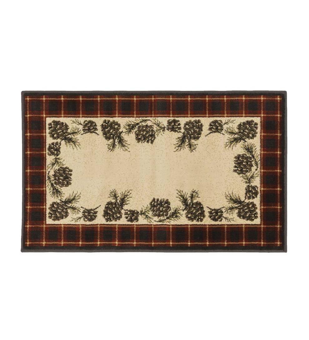 Plow & Hearth Hearth Rugs | Fireplace & Hearth Vista Pine Cones Red Plaid Border Rug, 30" X 50" - Red