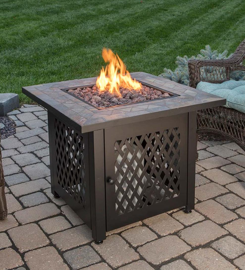 Plow & Hearth Fire Pits | Fireplace & Hearth Dolan Outdoor Lp Gas Fire Pit With Slate Tile Top, 30"