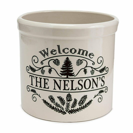 Personalized Pine Welcome Stoneware Crock