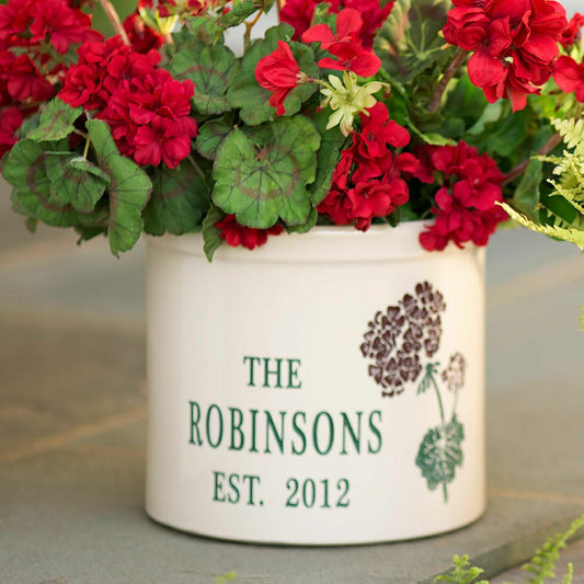 Personalized Stoneware Crock w/Geranium Design