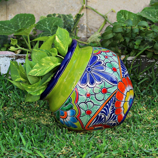 Green Talavera Tilted Chata Planter, Large