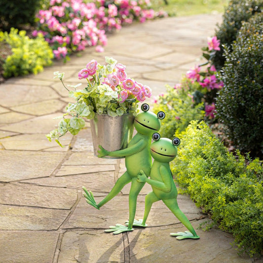 Indoor/Outdoor Metal Friendly Frogs Planter