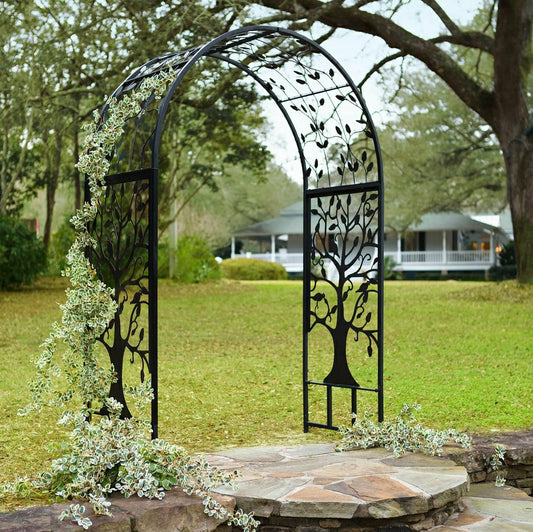 Metal Garden Arbor with Tree of Life Design