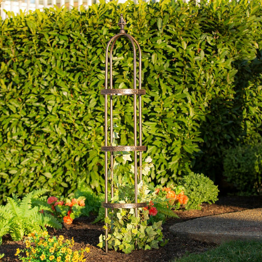 7' Powder-Coated Steel Garden Obelisk, Bronze