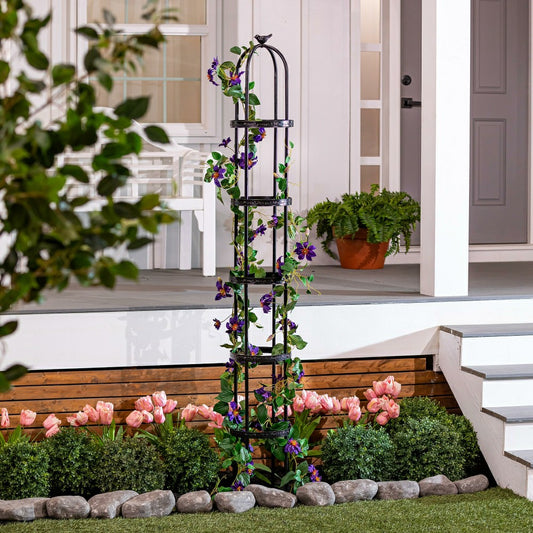7' Powder-Coated Steel Garden Obelisk, Black