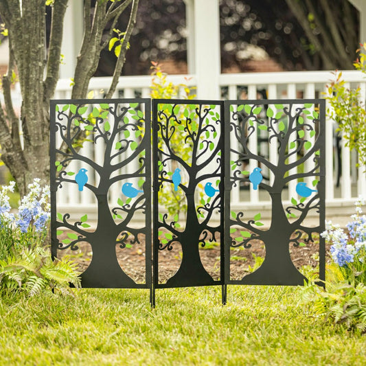 Laser-Cut Metal Bluebird Garden Screen