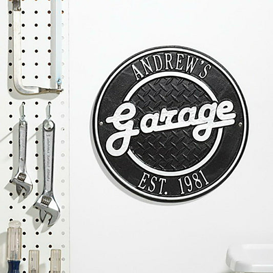 Personalized Round Retro Garage Sign