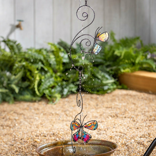 Cottage Garden Rain Chain, Metal & Glass Butterfly, 62"