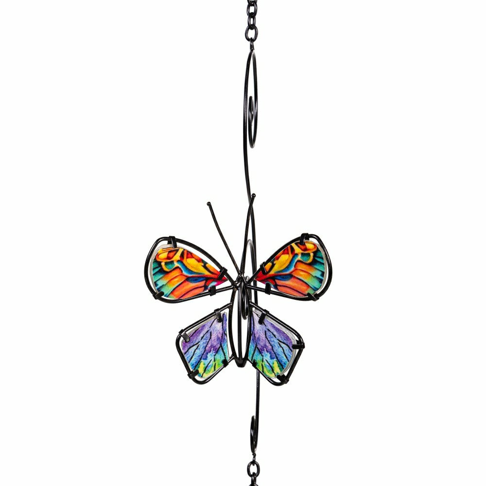 Cottage Garden Rain Chain, Metal & Glass Butterfly, 62"