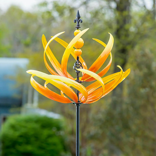 91"H Wind Spinner, Yellow Lotus