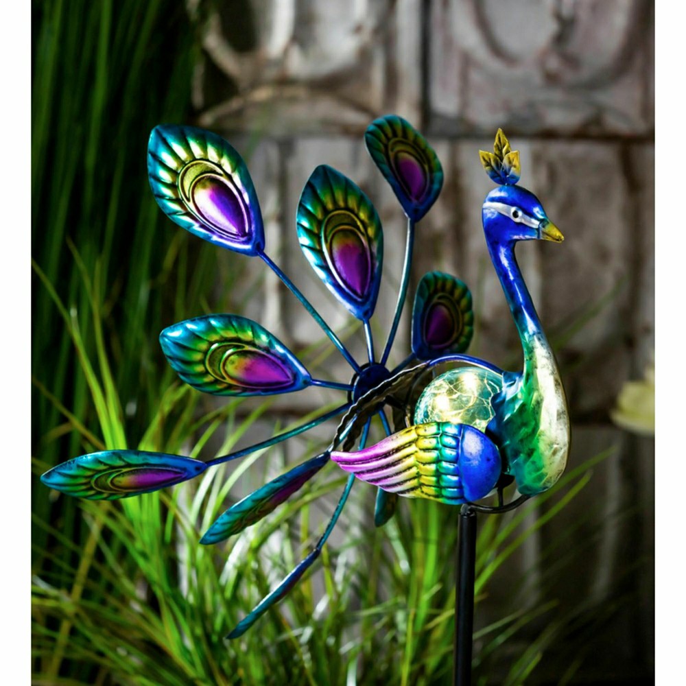 Tropical Oasis Wind Spinner, Solar Staked Peacock Staked Wind Spinner,
