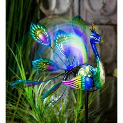 Tropical Oasis Wind Spinner, Solar Staked Peacock Staked Wind Spinner,
