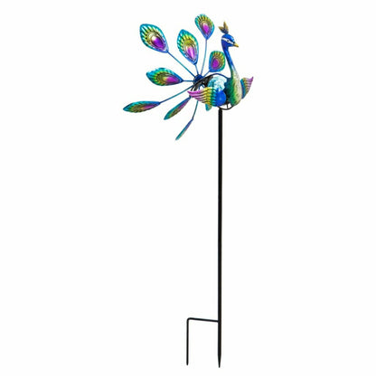 Tropical Oasis Wind Spinner, Solar Staked Peacock Staked Wind Spinner,