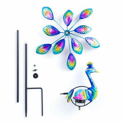 Tropical Oasis Wind Spinner, Solar Staked Peacock Staked Wind Spinner,