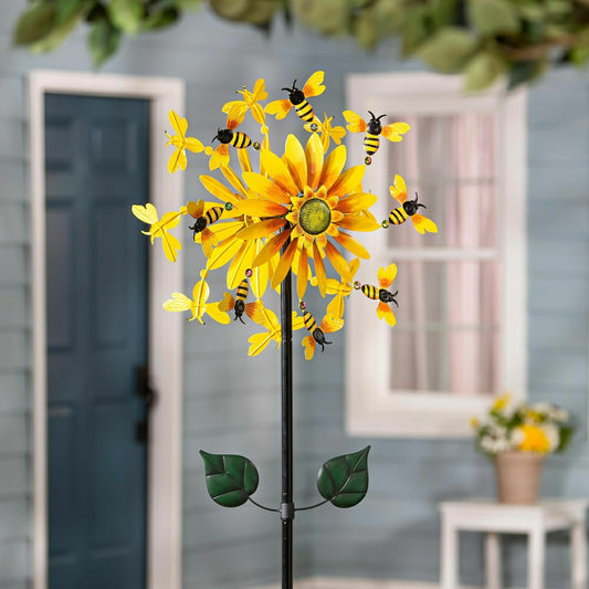 Sunflower & Bees Metal Wind Spinner, 75"H