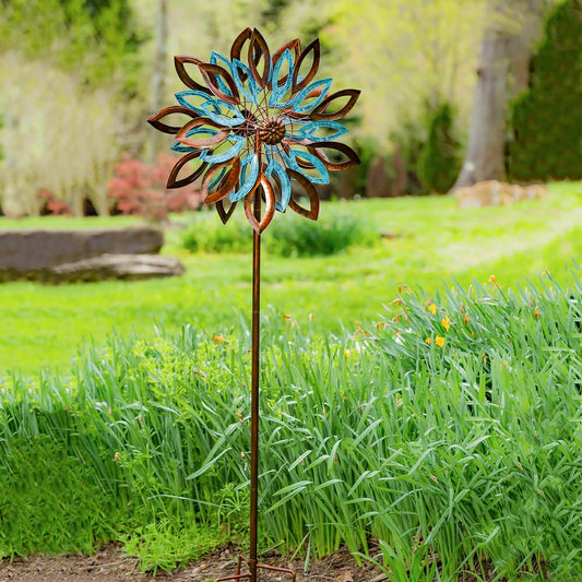 75"H Wind Spinner, Copper and Verdigris Leaves