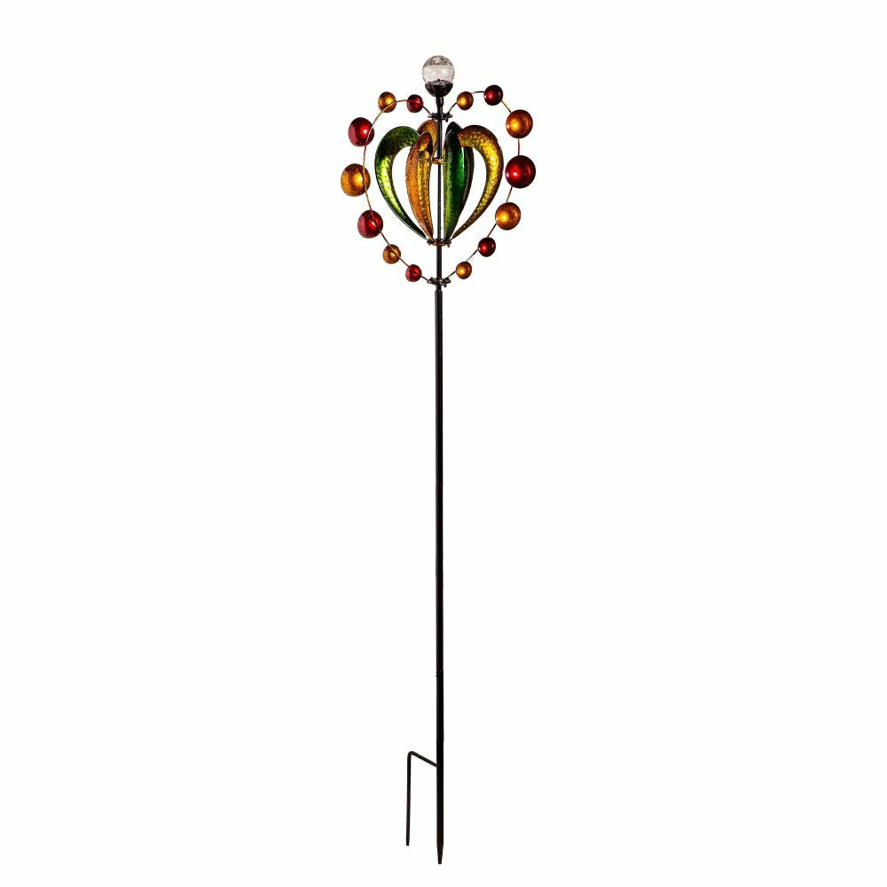 Green & Gold Heart Solar Metal Wind Spinner, 81" H