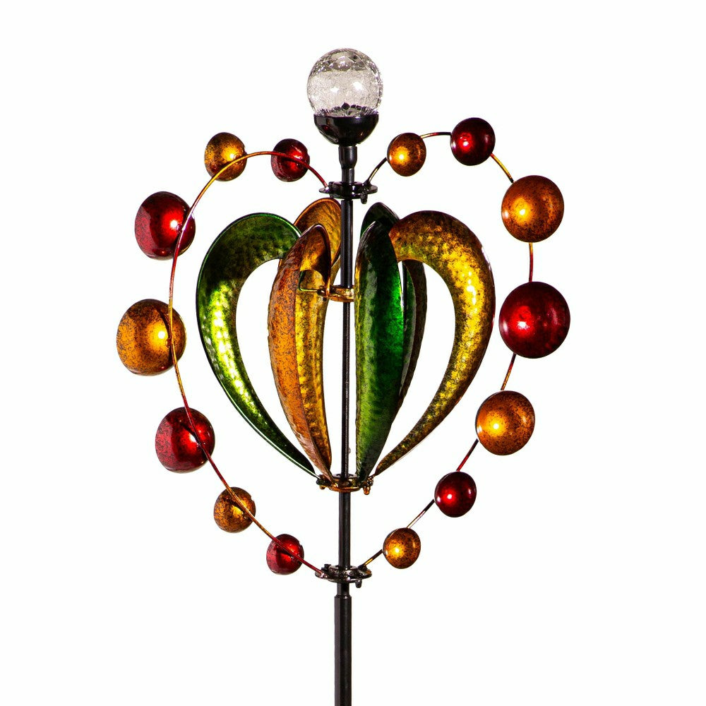 Green & Gold Heart Solar Metal Wind Spinner, 81" H