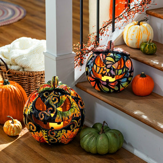 Autumn Floral Large Ceramic Talavera Pumpkin