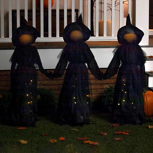 Set of 3 Glowing Halloween Garden Witches with Sparkled LED Dresses