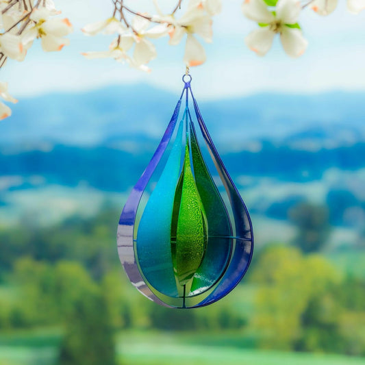 Blue & Green Teardrop Wind Spinner, 16"H