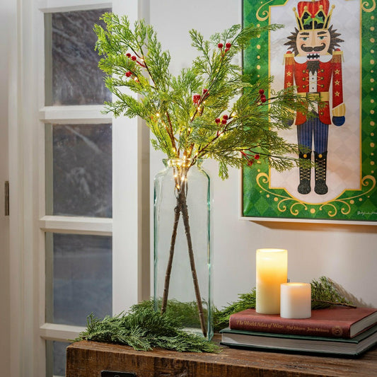 Indoor/Outdoor Battery-Operated Lighted Cedar Branches, Set of 2, 60 L