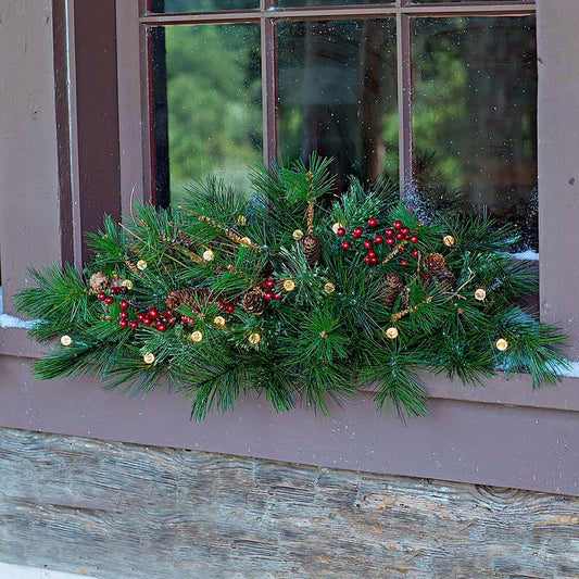 Lighted Holiday Window Swag with Timer