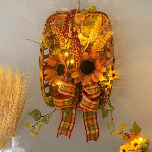 Light-Up Harvest Tobacco Basket Wall Hanging