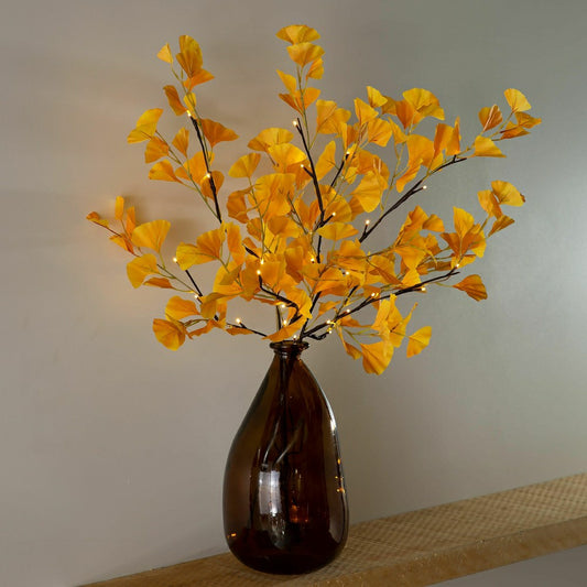 Indoor/Outdoor Lighted Yellow Gingko Branches, Set of 2