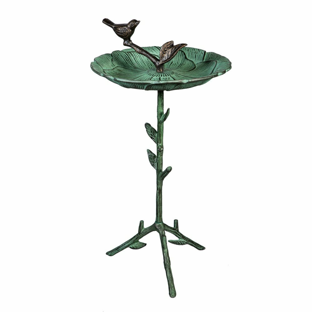 Cottage Garden Birdbath, Metal Green Birdbath with Stand, 12"