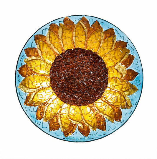 Mosaic Crushed Glass Sunflower Birdbath, 18"