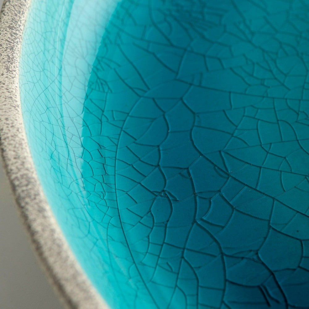 Aqua Crackle Glazed Ceramic Birdbath