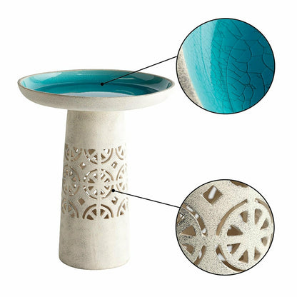 Aqua Crackle Glazed Ceramic Birdbath