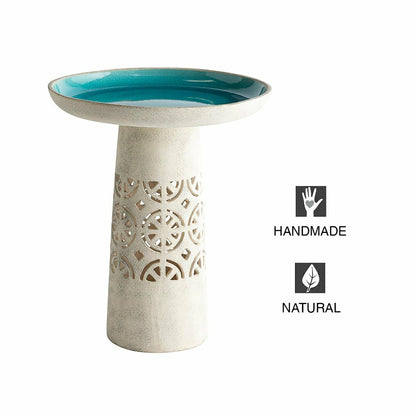Aqua Crackle Glazed Ceramic Birdbath