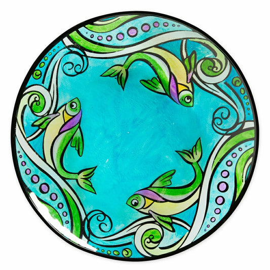 19" Glass Hand-painted Fish Birdbath