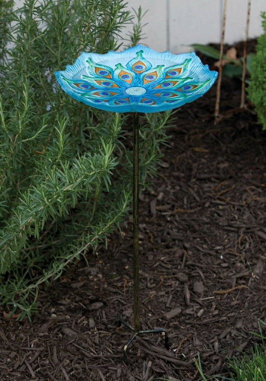 Bird Bath on Stake, Peacock