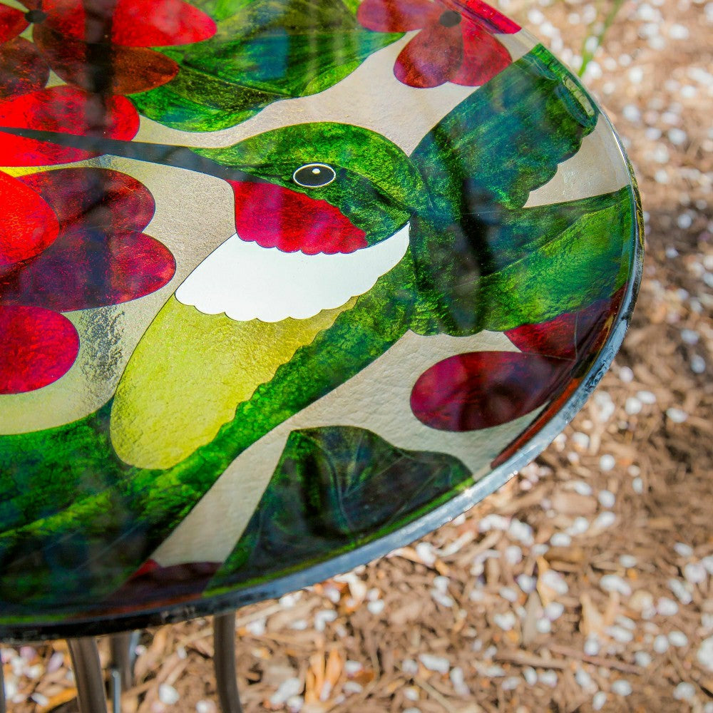 Cottage Garden Birdbath, Glass bird bath with Stand, Hummingbird, 16"