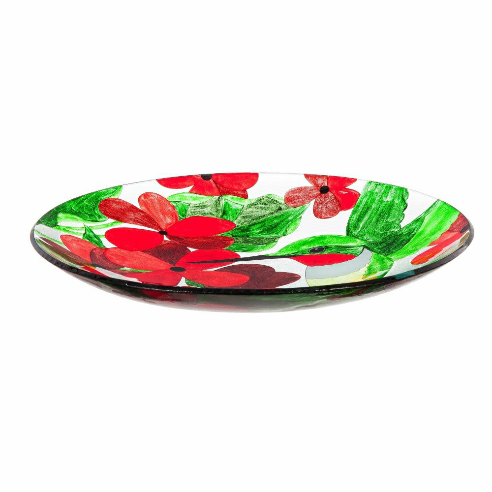 Cottage Garden Birdbath, Glass bird bath with Stand, Hummingbird, 16"