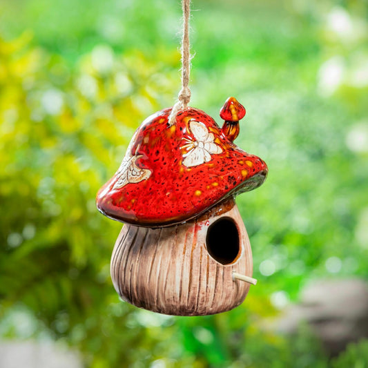 Cottage Garden Bird House, Ceramic Fantasy Mushroom